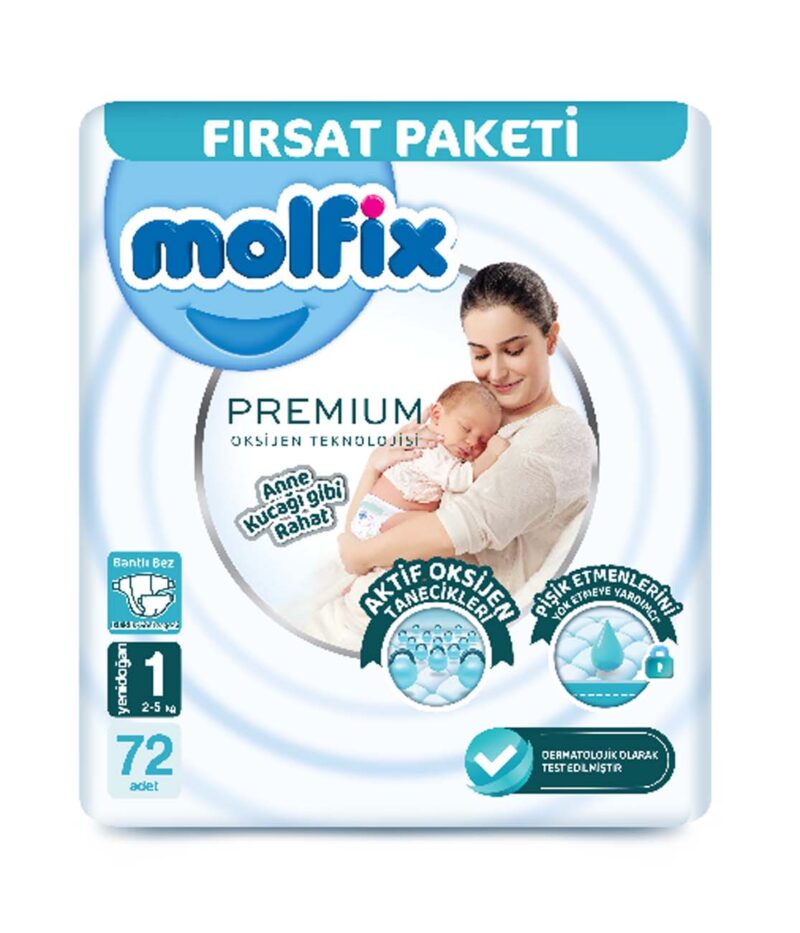 Molfix Premium бебешки пелени 1-ца, 2-5кг/72бр.