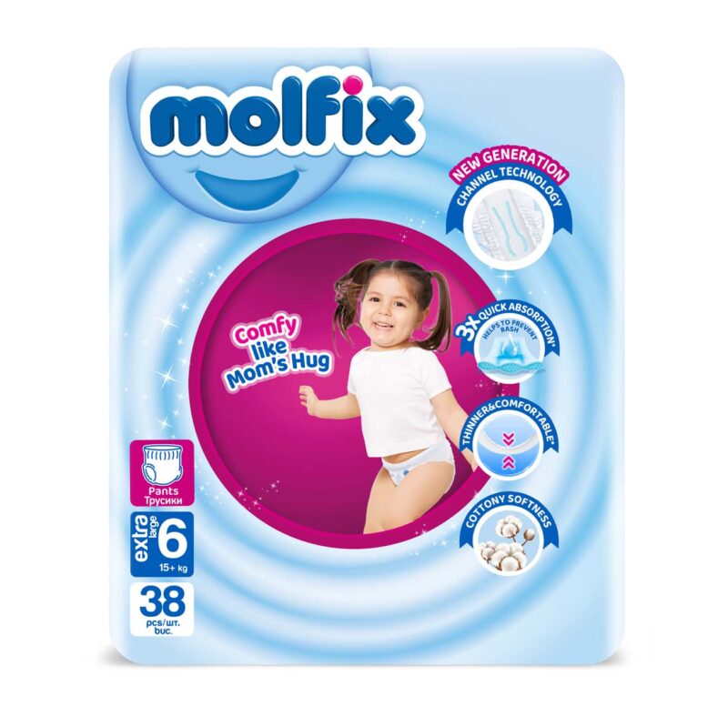 Molfix бебешки гащи 6-ца, 15+/38бр.