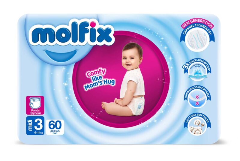 Molfix бебешки гащи 3-ка, 6-11кг/60бр.