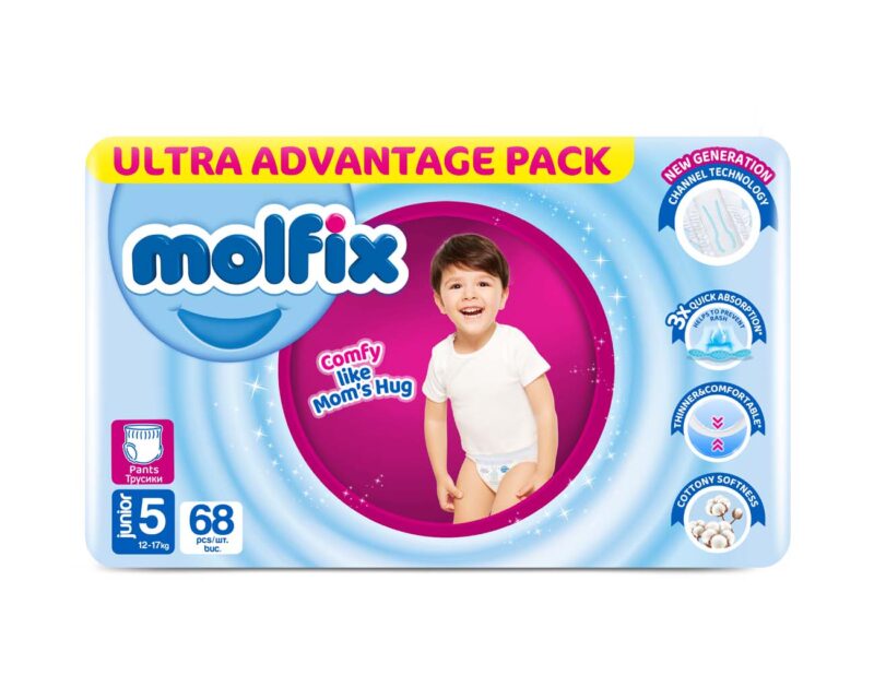 Molfix бебешки гащи Giga пакет 5-ца, 12-17 кг/68бр.